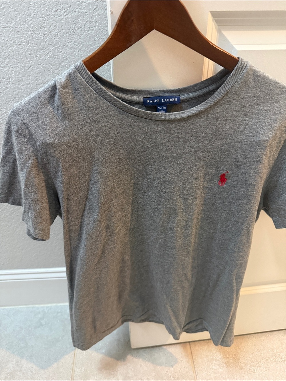 Ralph Lauren Gray Tee with Red Pony Logo - Women’s Short Sleeve